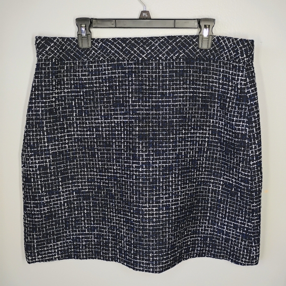 J Crew Tweed Pencil Skirt Black White Blue Career Wear Office Plus Size 16 - Picture 1 of 9